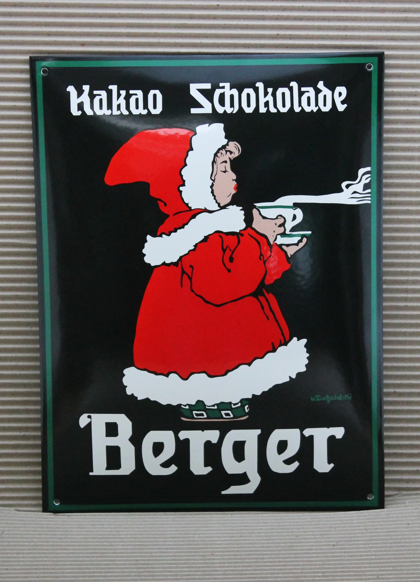 Nostalgisches Werbeschild „Kakao Schokolade Berger“ aus Email